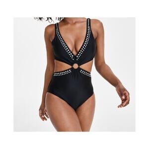 Bar III BLACK/SILVER Tell Me About It Stud One-Piece Swimsuit US X-Small NWT